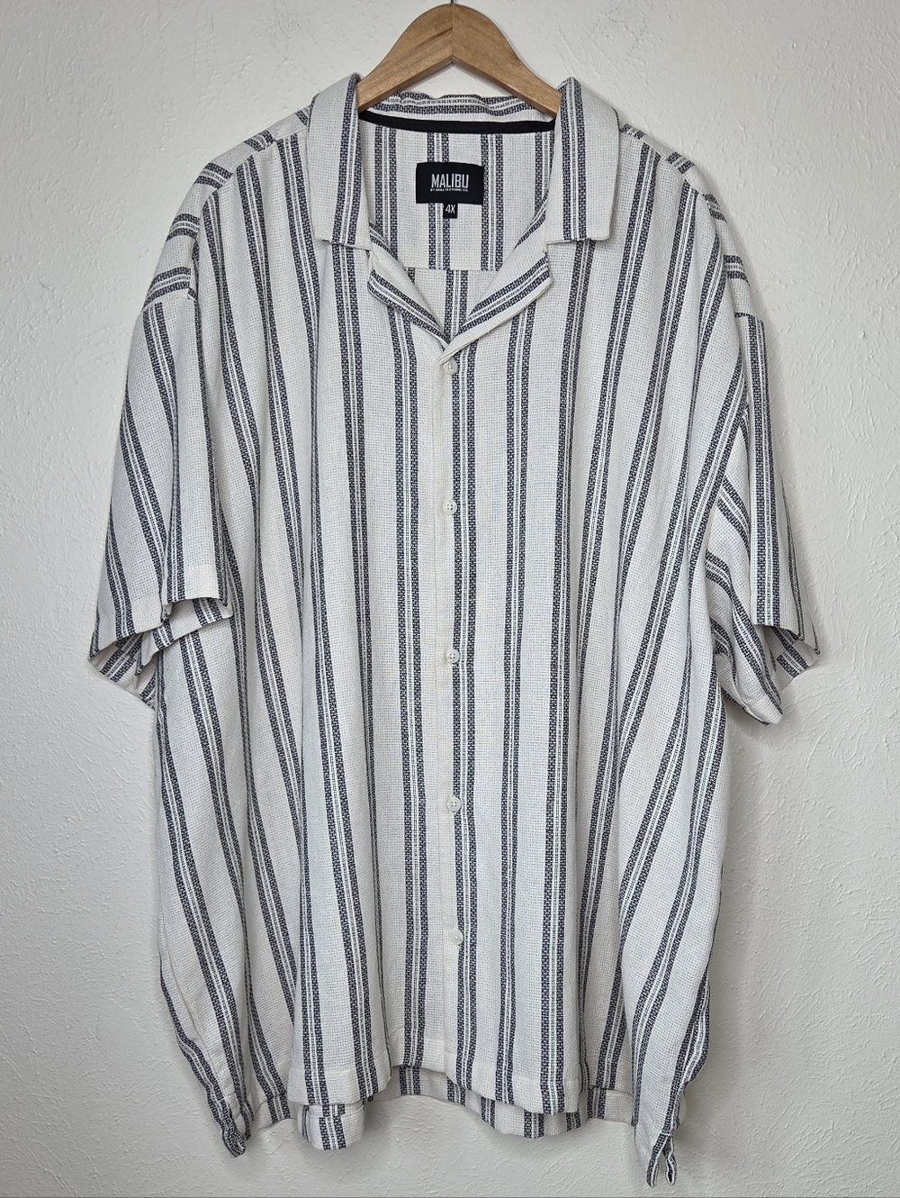 Malibu by Drill Textured Stripe Camp Collar Shirt 4X Coastal Resort Oversized